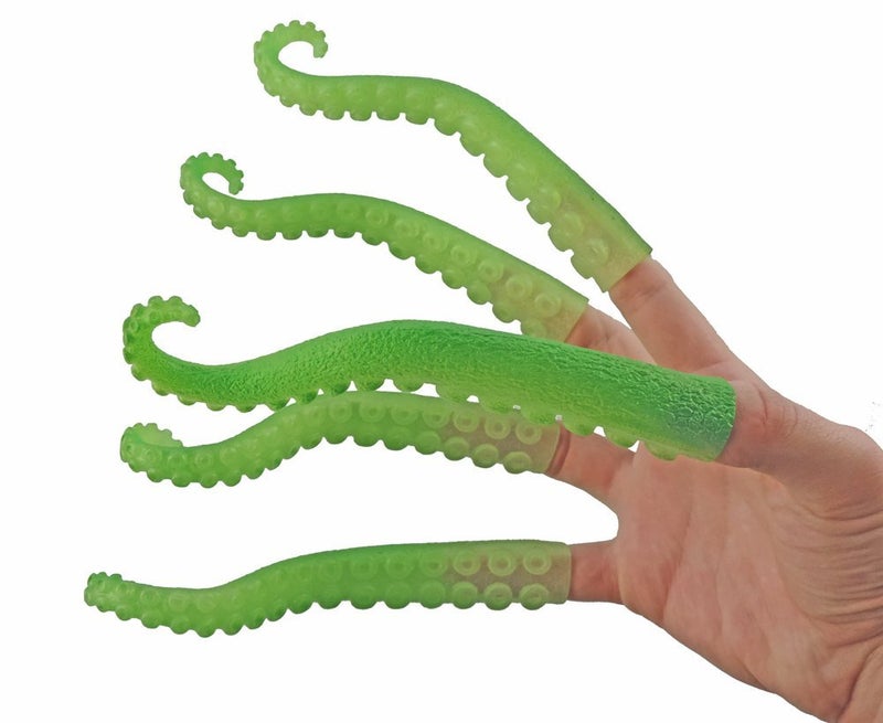 Archie McPhee Set of Five Green Rubber Glow in The Dark Finger Tentacle Puppets - Image 2